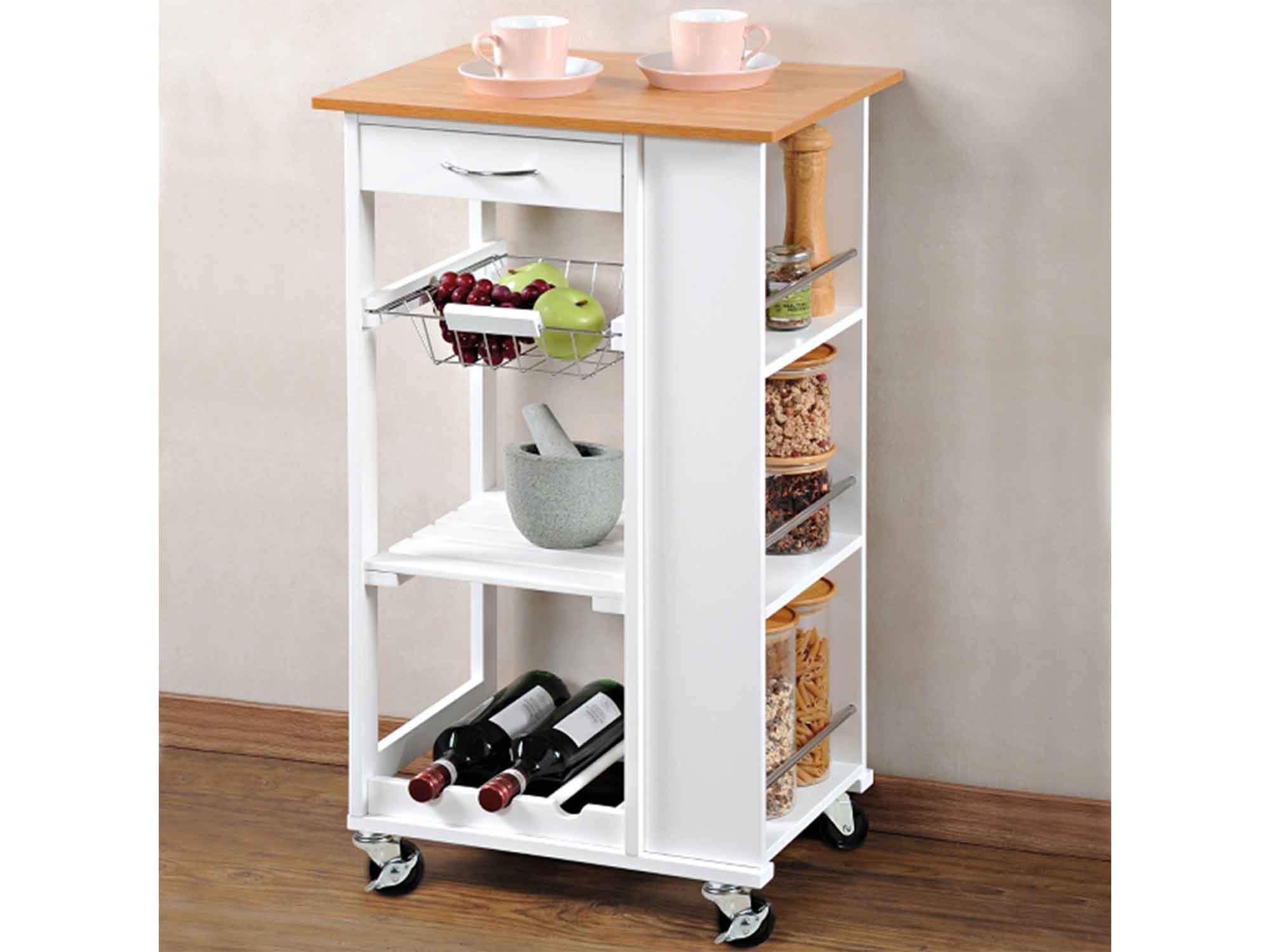 кухонная тележка kesper 25777 white/bamboo trolley